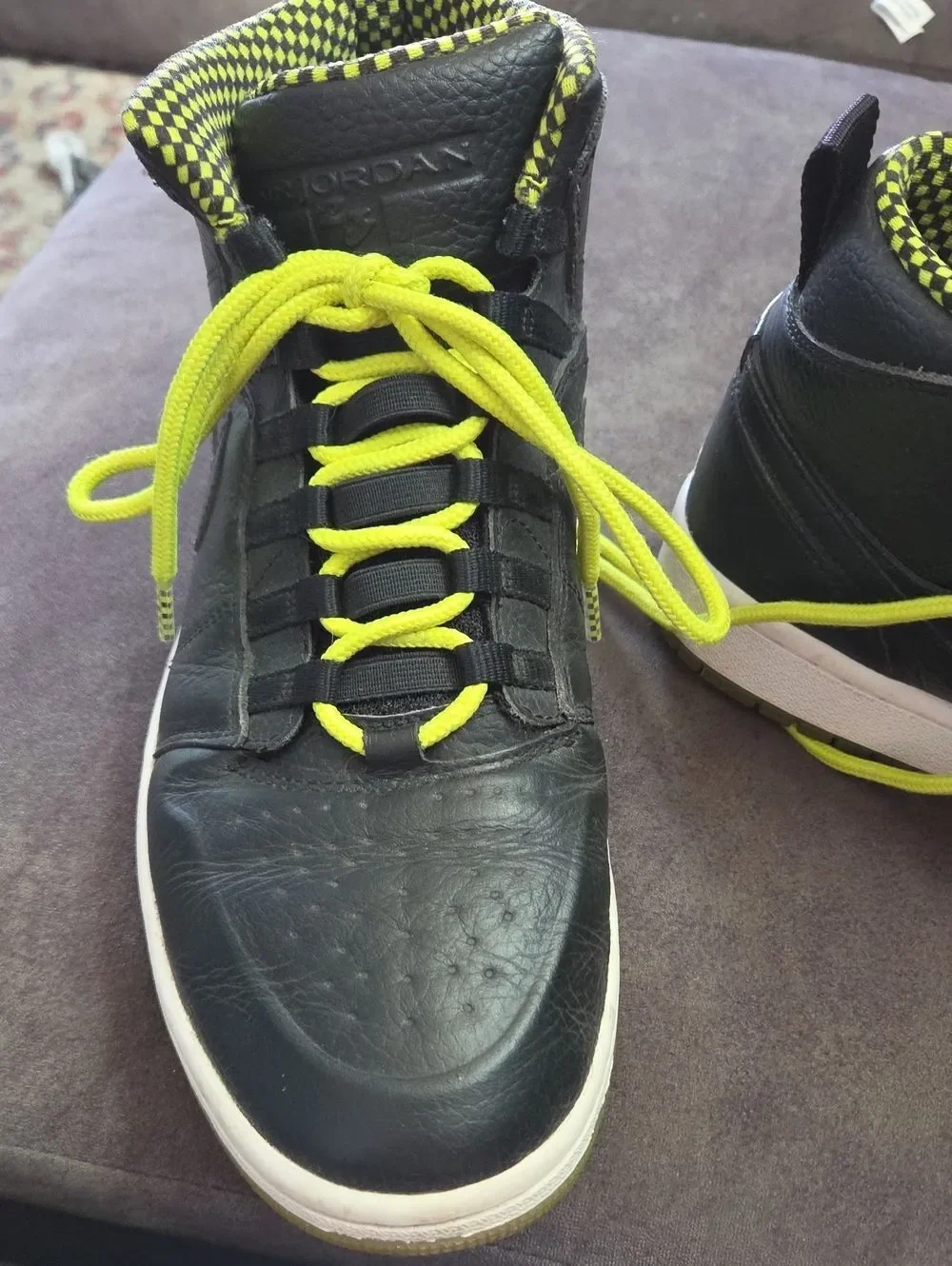 Nike Jordan Size 10.5 Men’s Black with Neon Yellow Accent High-Top Sneakers